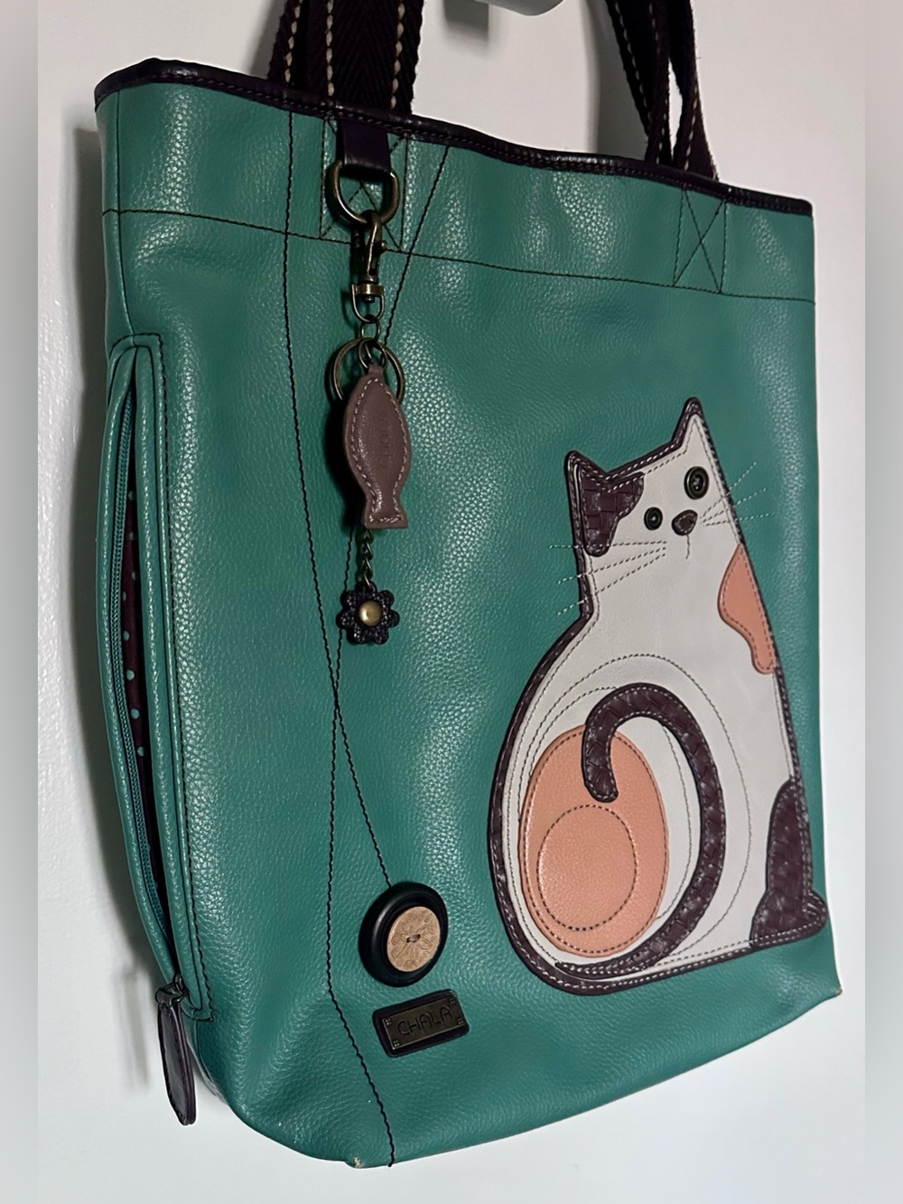 Chala Teal Cat Appliqué Tote Bag - Picture 3 of 11